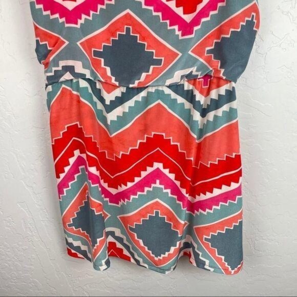 Myne 100% Silk Aztec Printed Mini Sheath Dress in Pink Red Women's Size Small - Picture 4 of 15